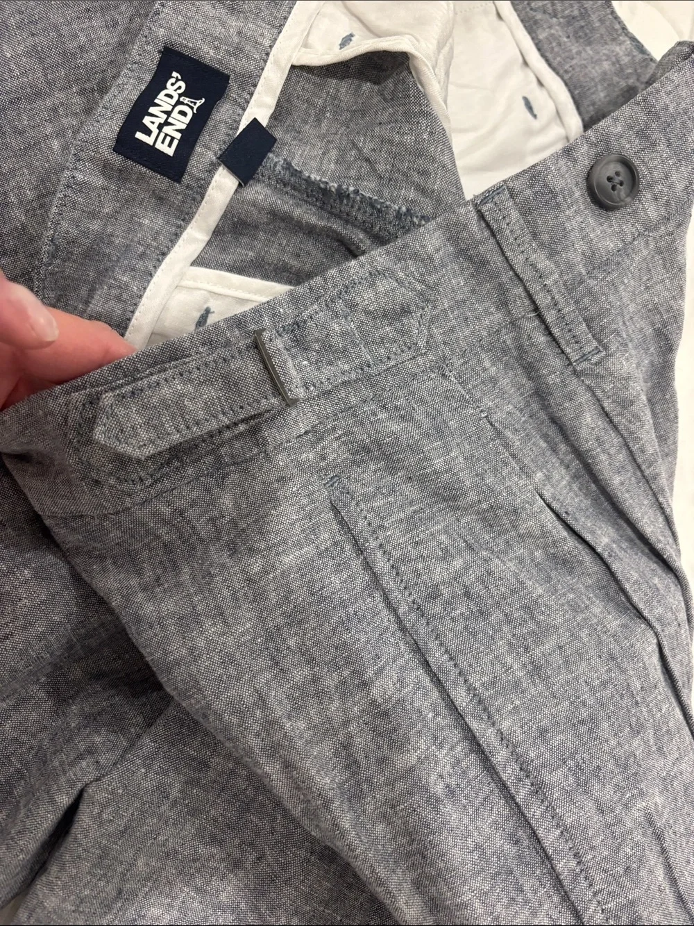 Lands' End Men's Pleated Chinos in Heather Blue-Gray